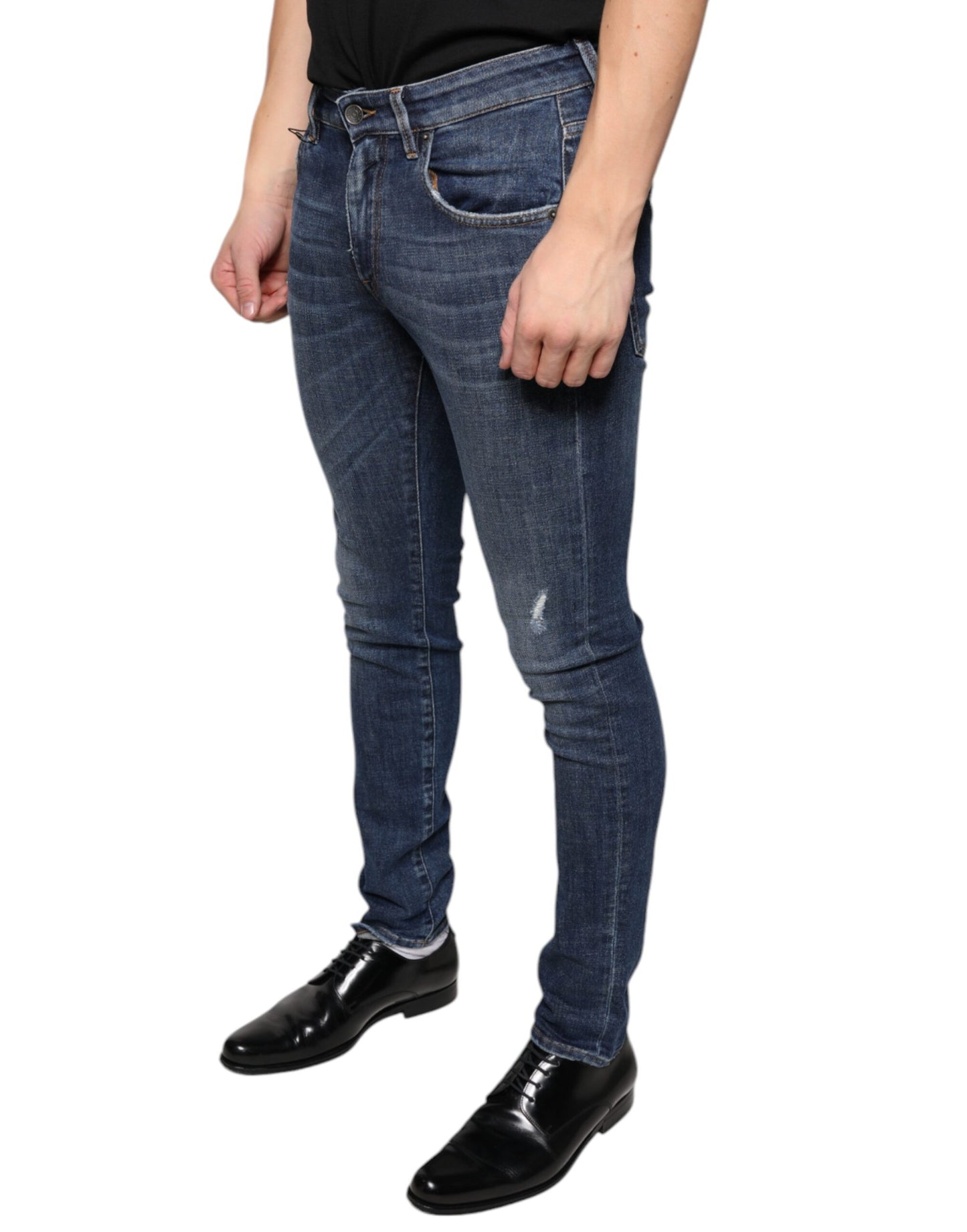 Dolce & Gabbana Dark Blue Washed Cotton Skinny Denim Jeans Dolce & Gabbana