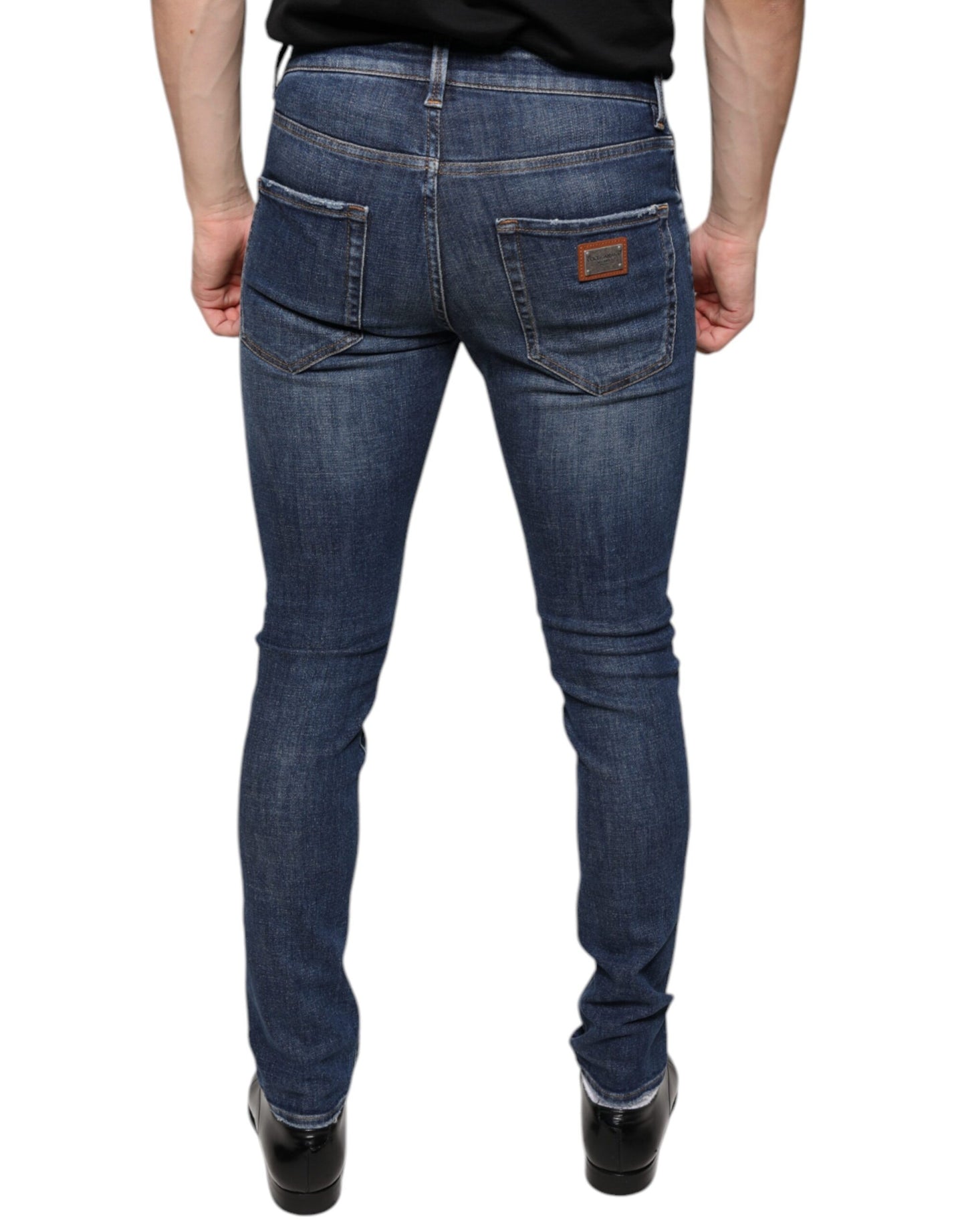 Dolce & Gabbana Dark Blue Washed Cotton Skinny Denim Jeans Dolce & Gabbana