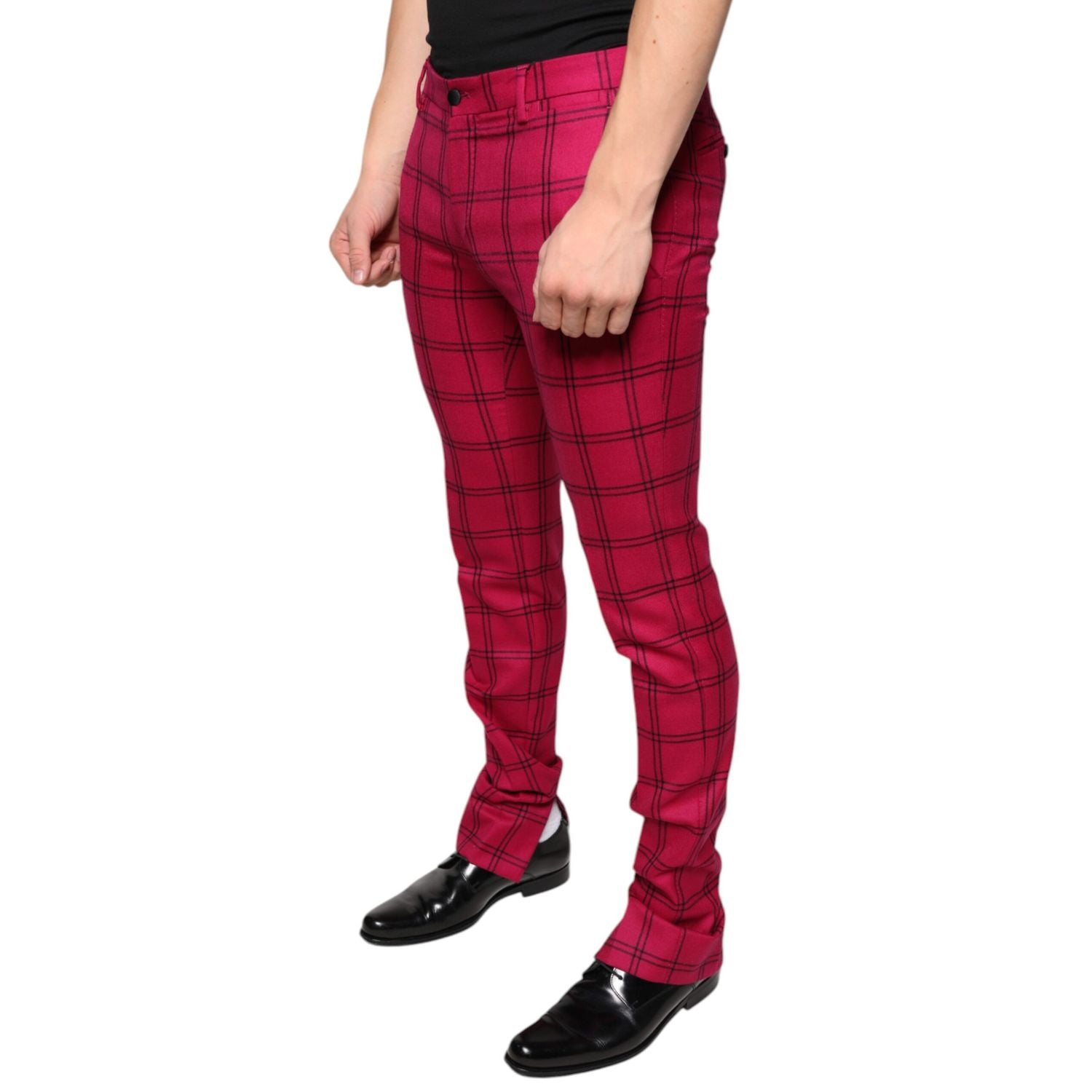 Dolce & Gabbana Pink Checkered Wool Skinny Pants