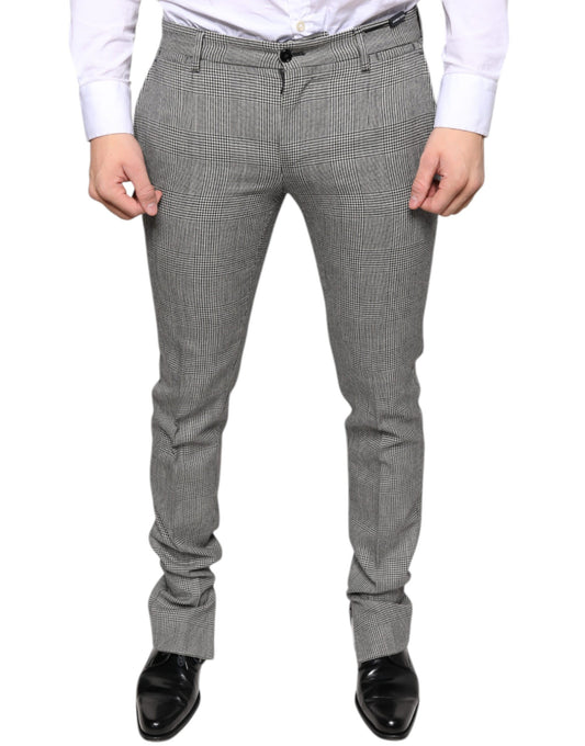 Dolce & Gabbana Gray Check Tartan Wool Skinny Pants Dolce & Gabbana