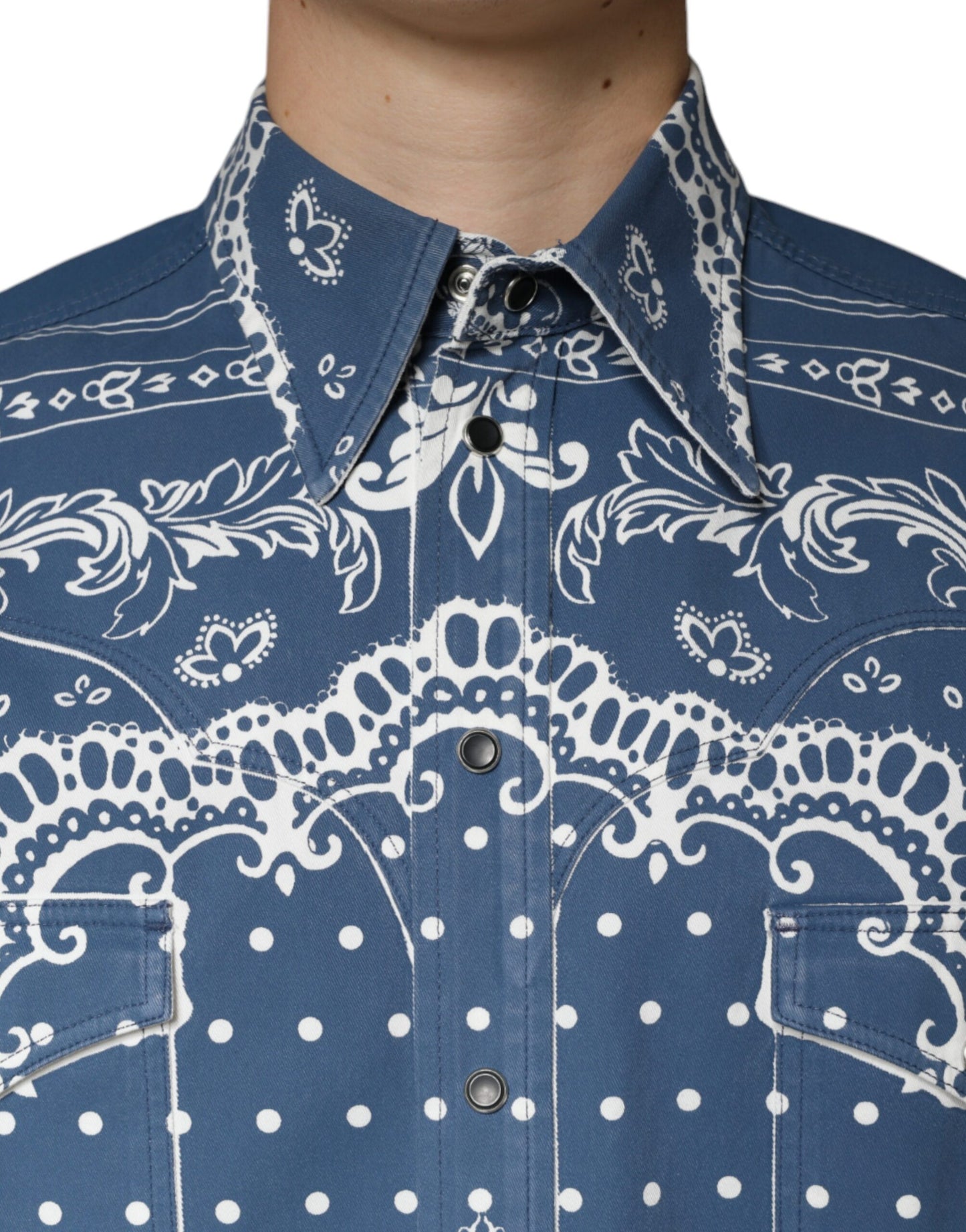 Dolce & Gabbana Blue White Bandana Print Cotton Casual Shirt Dolce & Gabbana