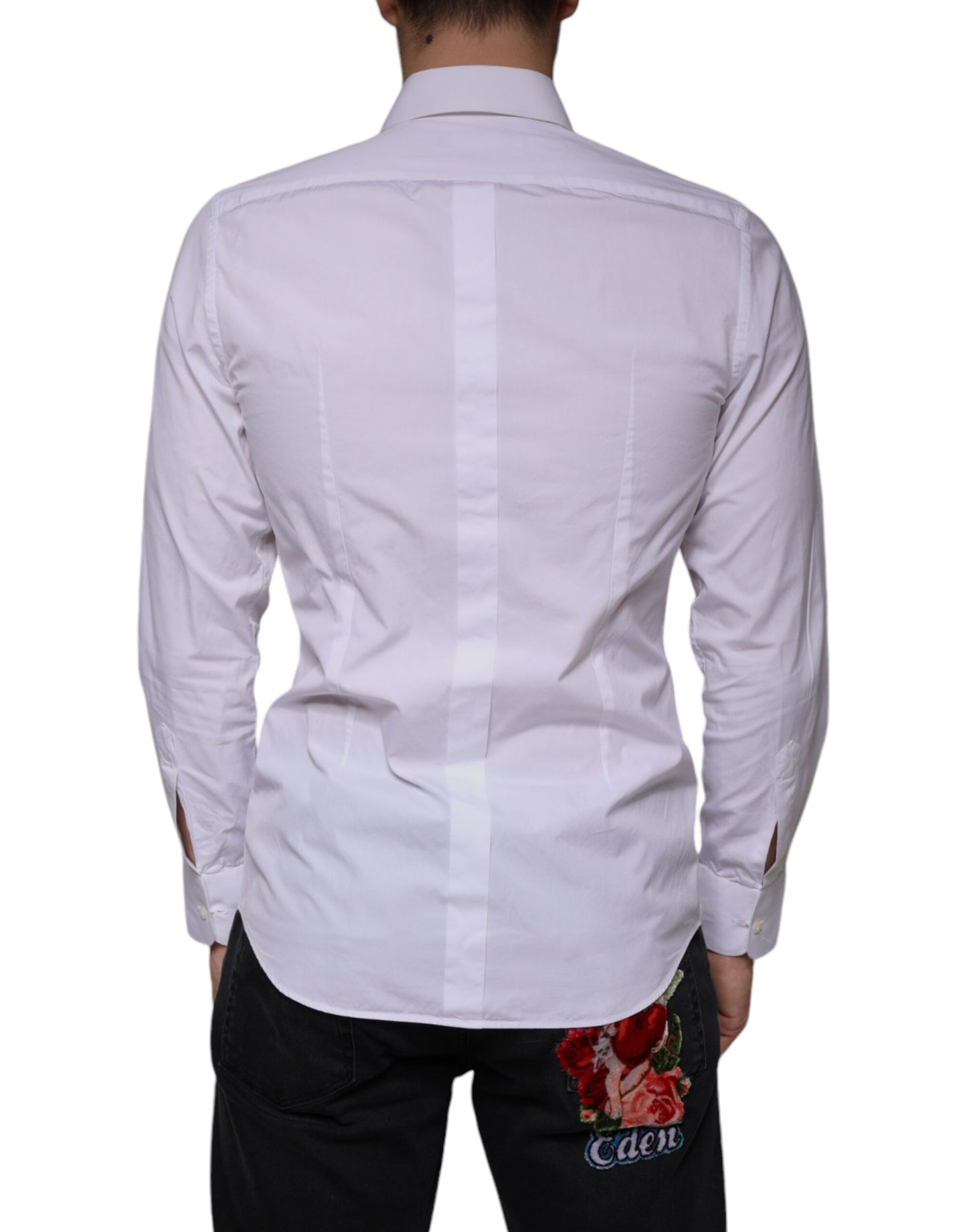 Dolce & Gabbana White Bib Cotton Poplin GOLD Men Formal Shirt Dolce & Gabbana