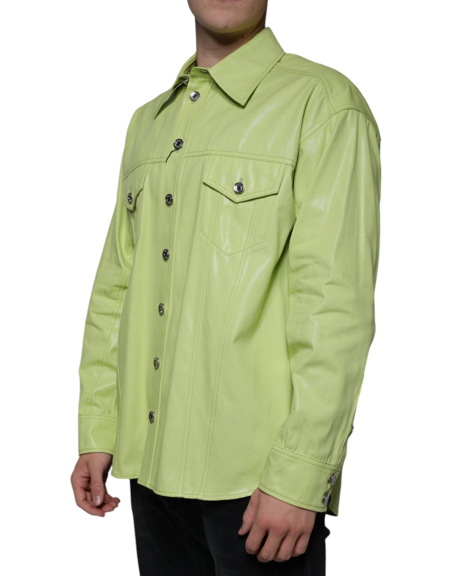 Dolce & Gabbana Green Cotton Collared Men Button Down Shirt Dolce & Gabbana