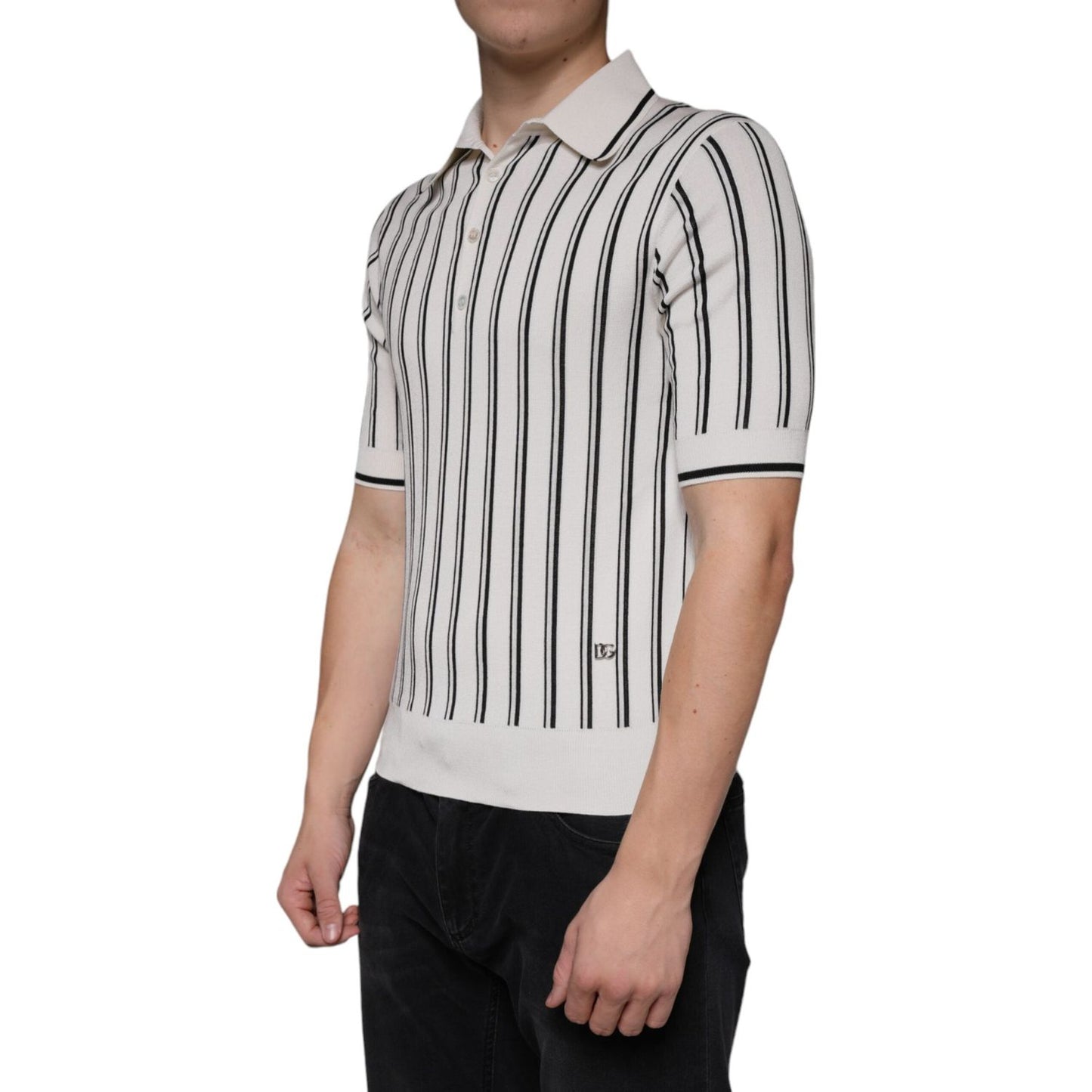 Dolce & Gabbana White Black Stripe Polo Short Sleeve T-shirt Dolce & Gabbana