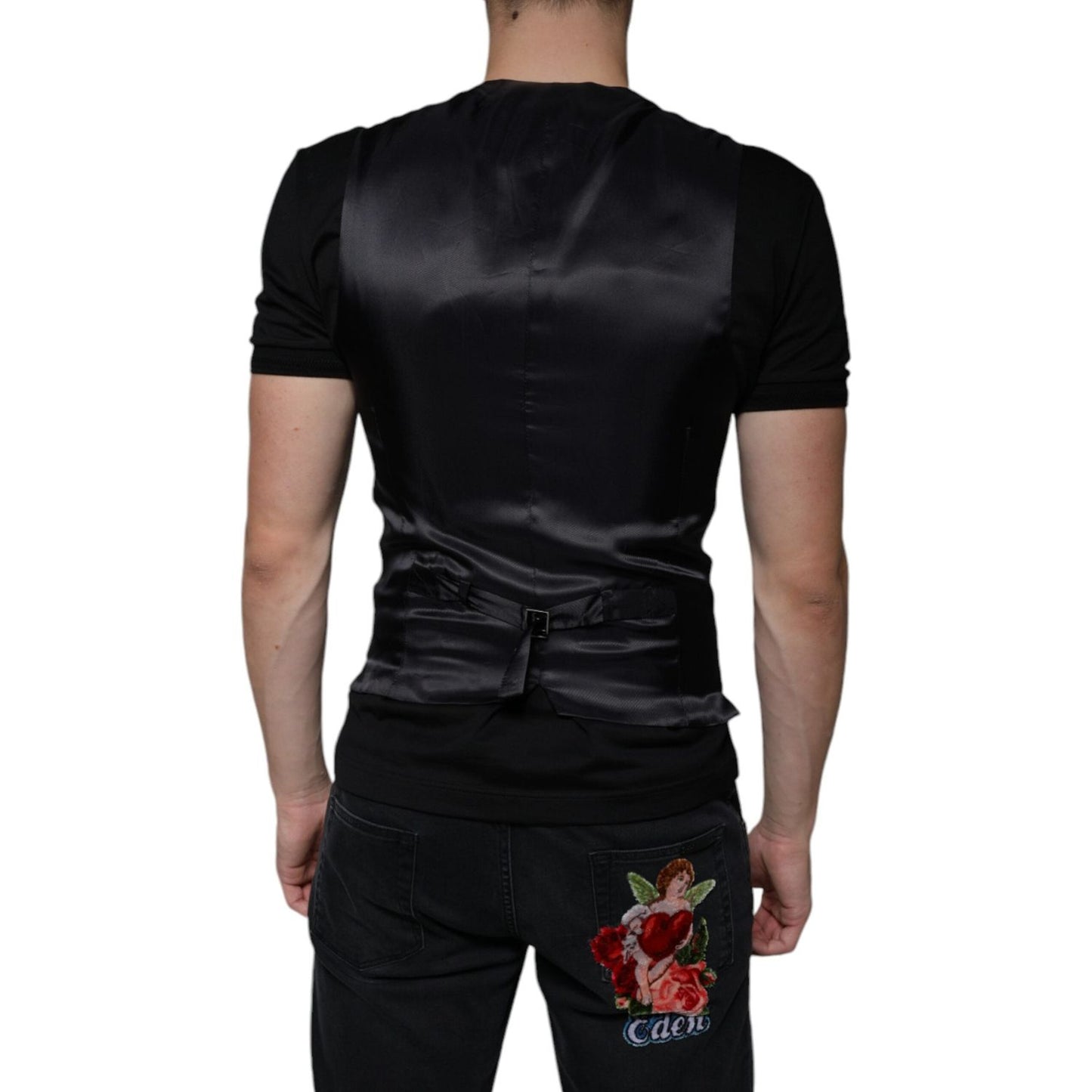 Dolce & Gabbana Black Leather Waistcoat Dress Formal Vest Dolce & Gabbana