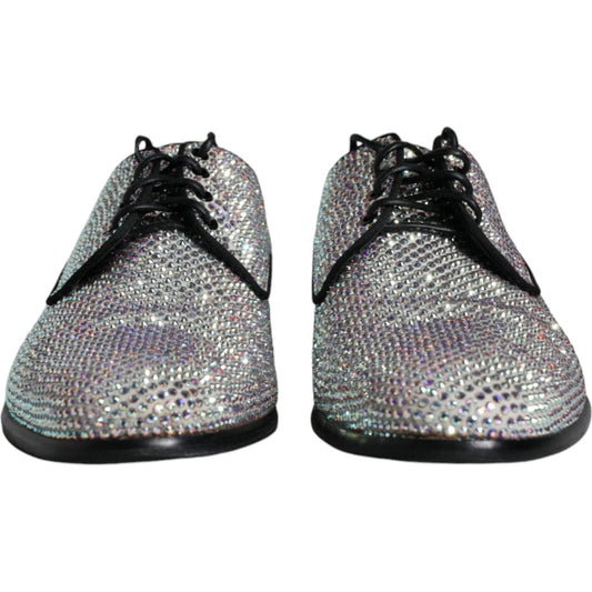 Dolce & Gabbana Silver Leather Rhinestones Derby Dress Shoes Dolce & Gabbana