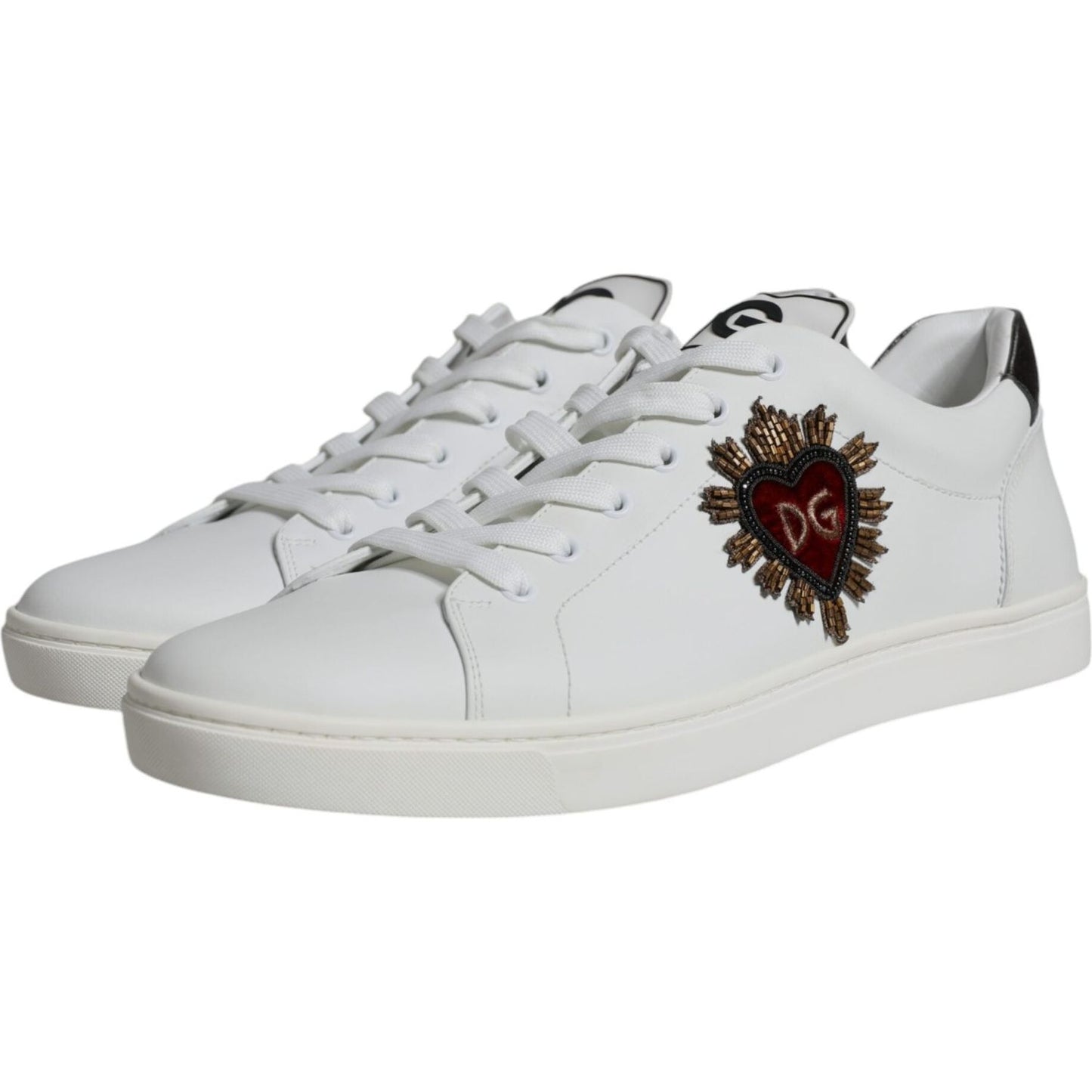 Dolce & Gabbana White Silver Sacred Heart Men Sneakers Shoes Dolce & Gabbana