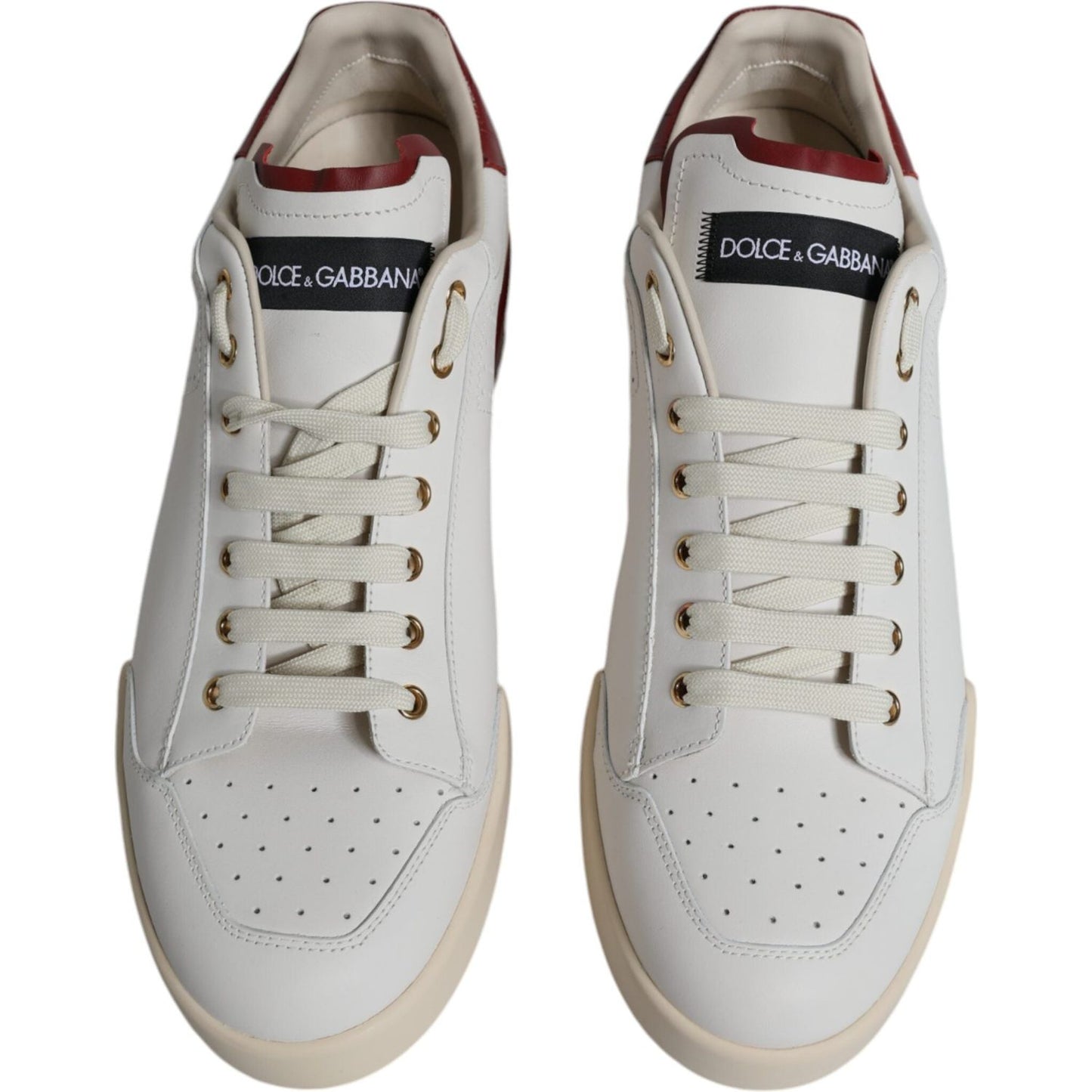 Dolce & Gabbana White Red Perforated Low Top Sneakers Shoes Dolce & Gabbana