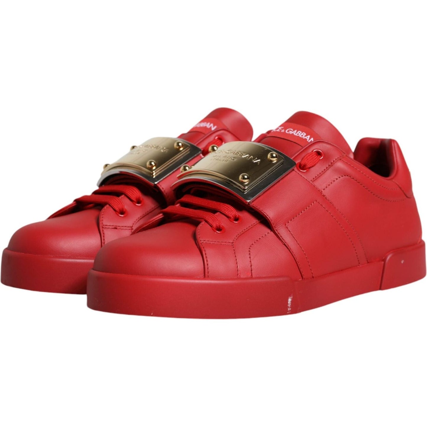 Dolce & Gabbana Red Leather Low Top Portofino Sneakers Shoes Dolce & Gabbana