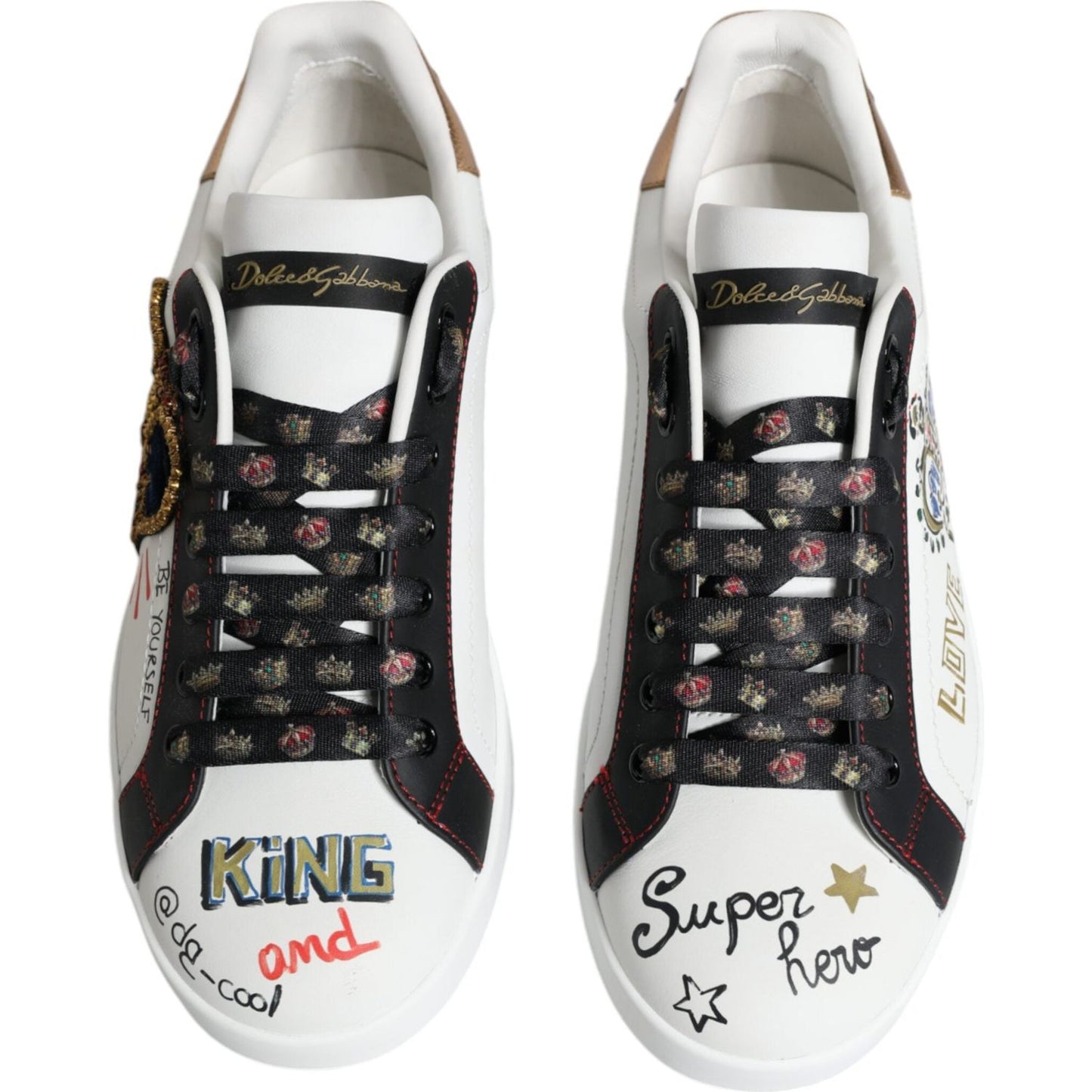 Dolce & Gabbana White Leather Crown Embellished Sneaker Shoes Dolce & Gabbana