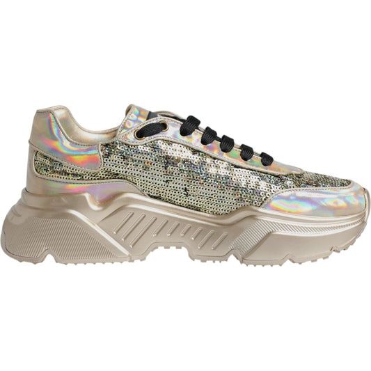 Dolce & Gabbana Gold Sequin Iridiscent Daymaster Sneakers Shoes Dolce & Gabbana