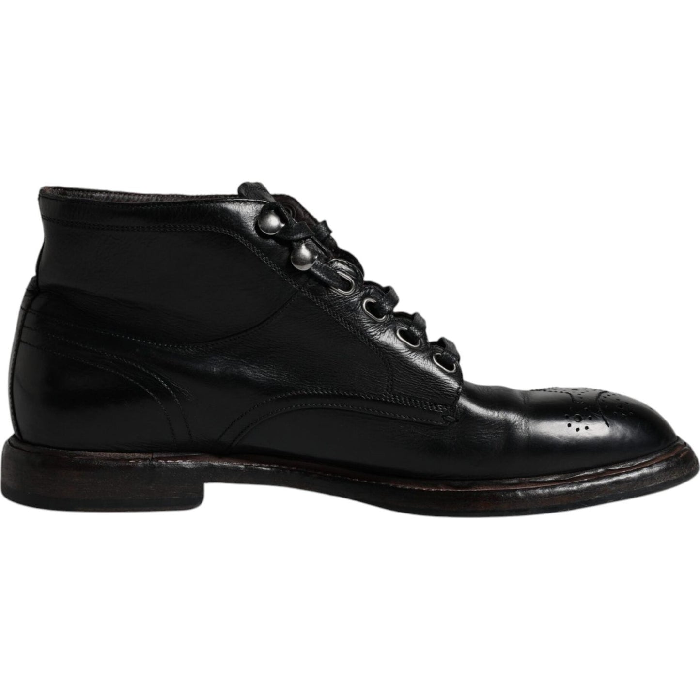 Dolce & Gabbana Black Leather Men Short Boots Lace Up Shoes Dolce & Gabbana