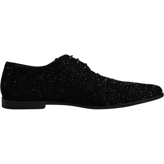 Dolce & Gabbana Black Embellished Suede Derby Formal Shoes Dolce & Gabbana