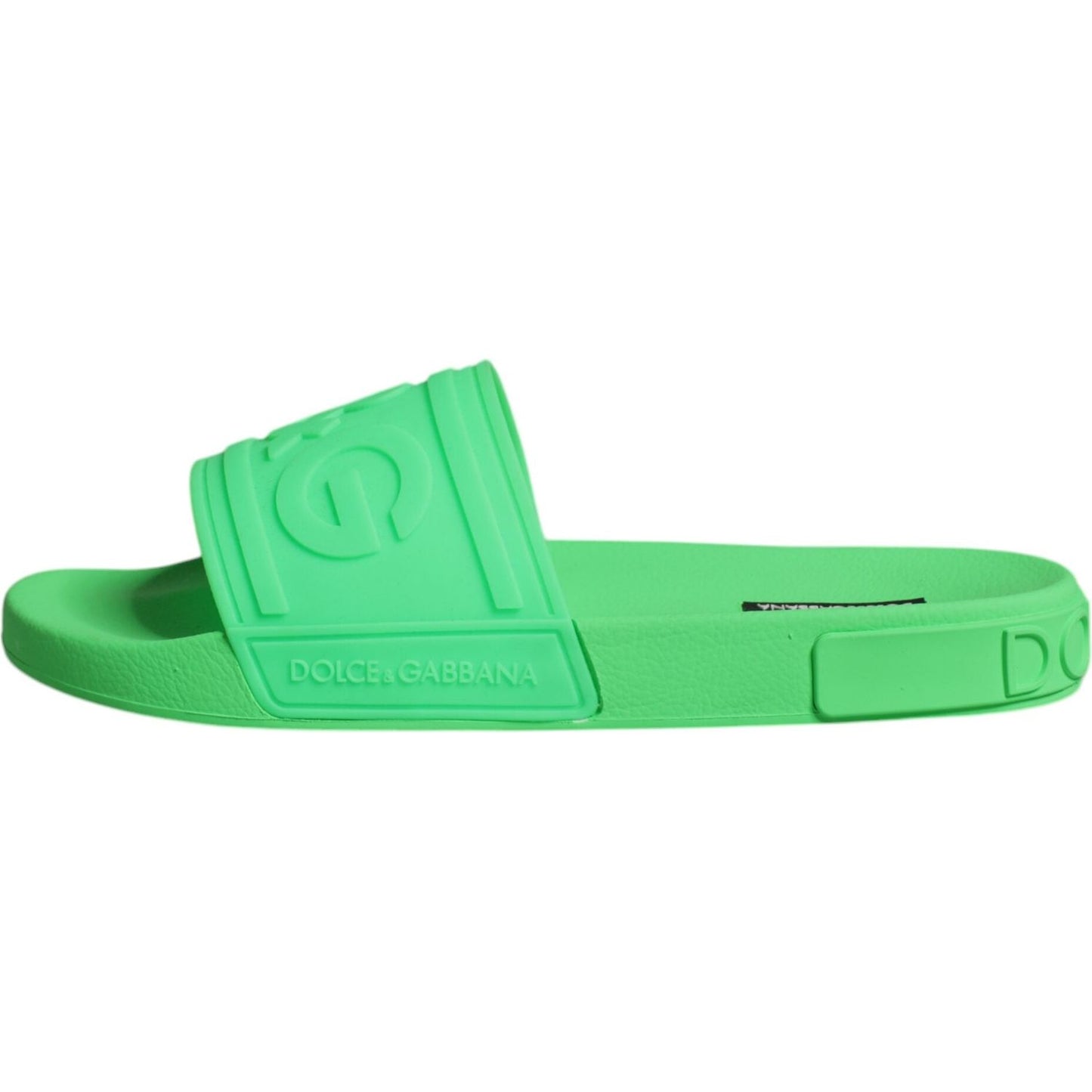 Dolce & Gabbana Green Leather Slides Sandals Beachwear Shoes Dolce & Gabbana