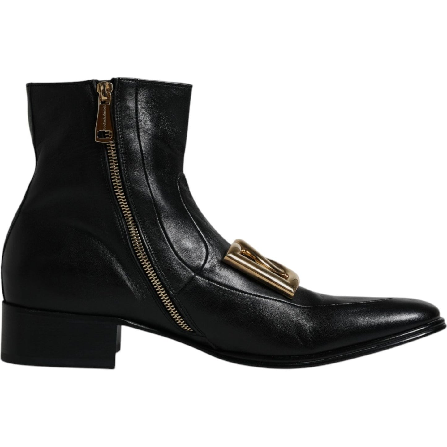 Dolce & Gabbana Black Nappa Leather Logo Ankle Boots Shoes Dolce & Gabbana