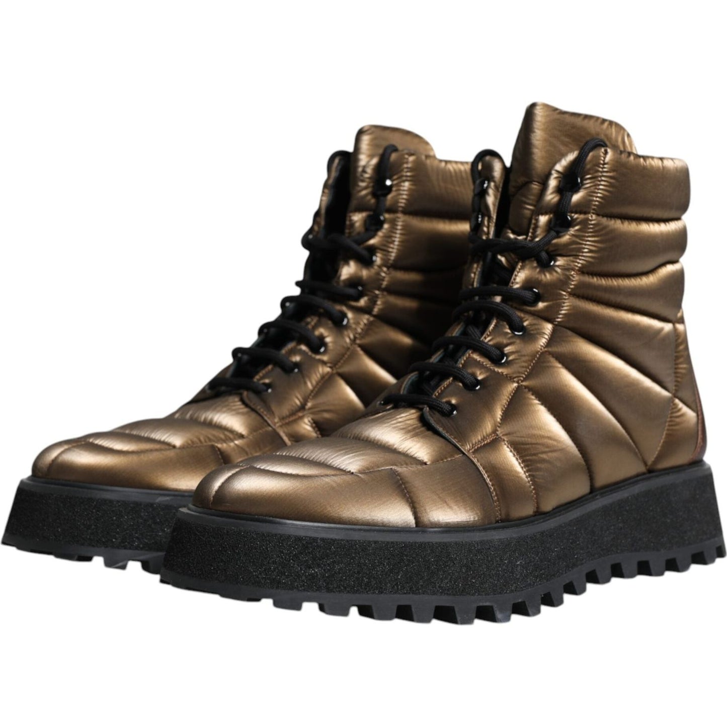 Dolce & Gabbana Bronze Padded Mid Calf Lace Up Boots Shoes Dolce & Gabbana