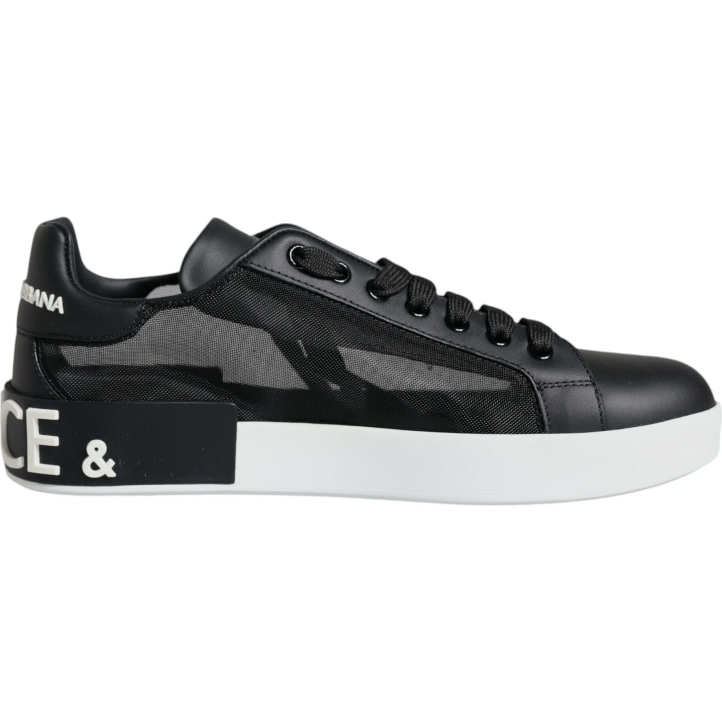 Dolce & Gabbana Black Calf Leather Portofino Sneakers Shoes Dolce & Gabbana