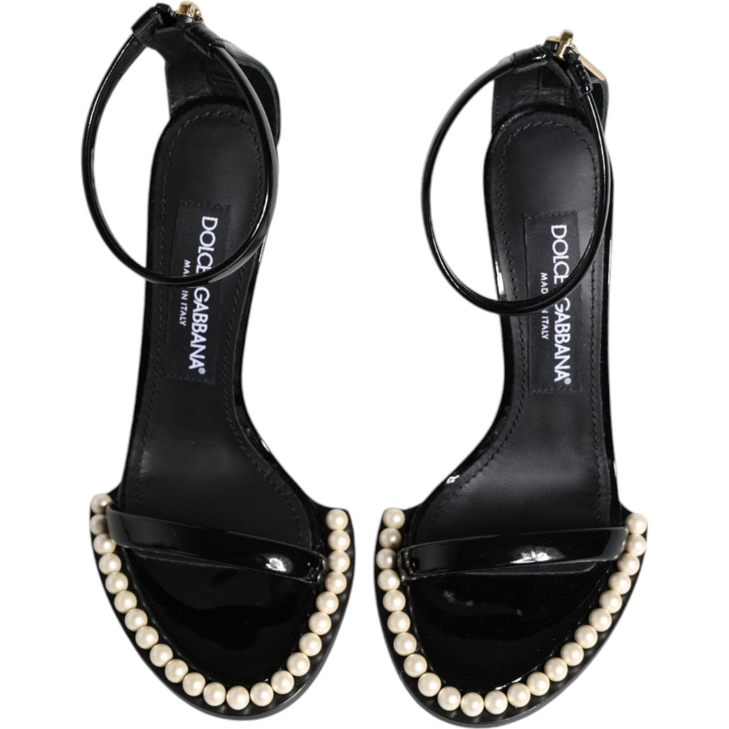 Dolce & Gabbana Black Keira Leather Faux Pearl Sandals Heels Shoes Dolce & Gabbana