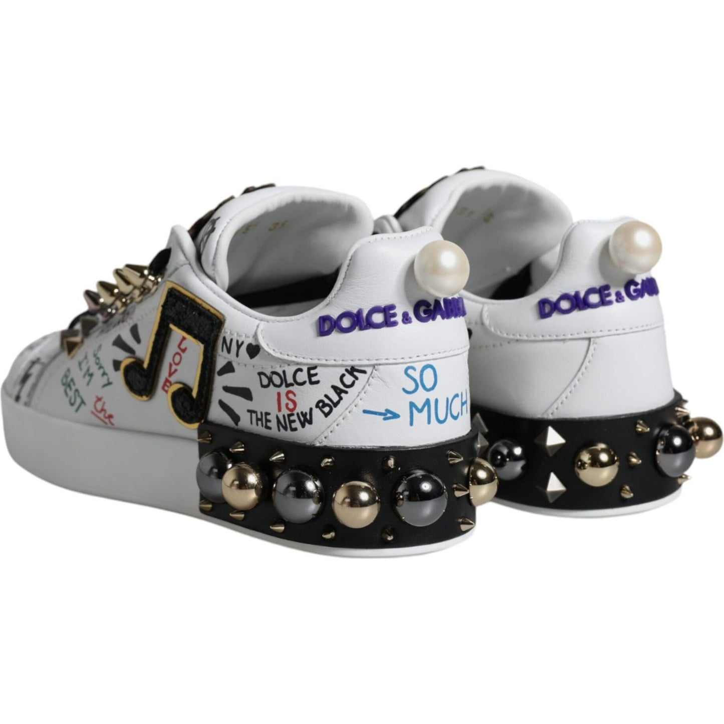 Dolce & Gabbana White Heart Studded Low Top Sneakers Shoes Dolce & Gabbana