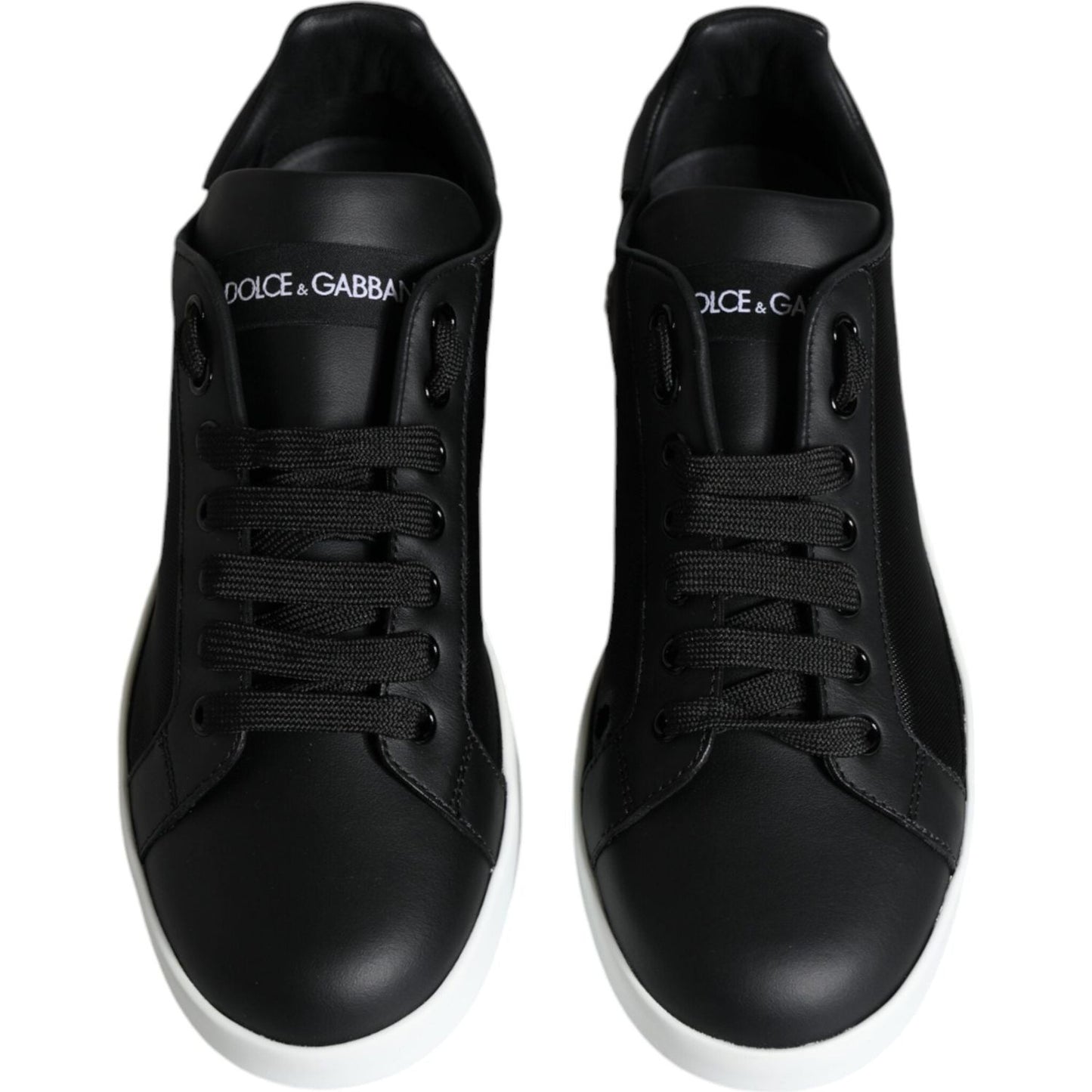 Dolce & Gabbana Black Calf Leather Portofino Sneakers Shoes Dolce & Gabbana