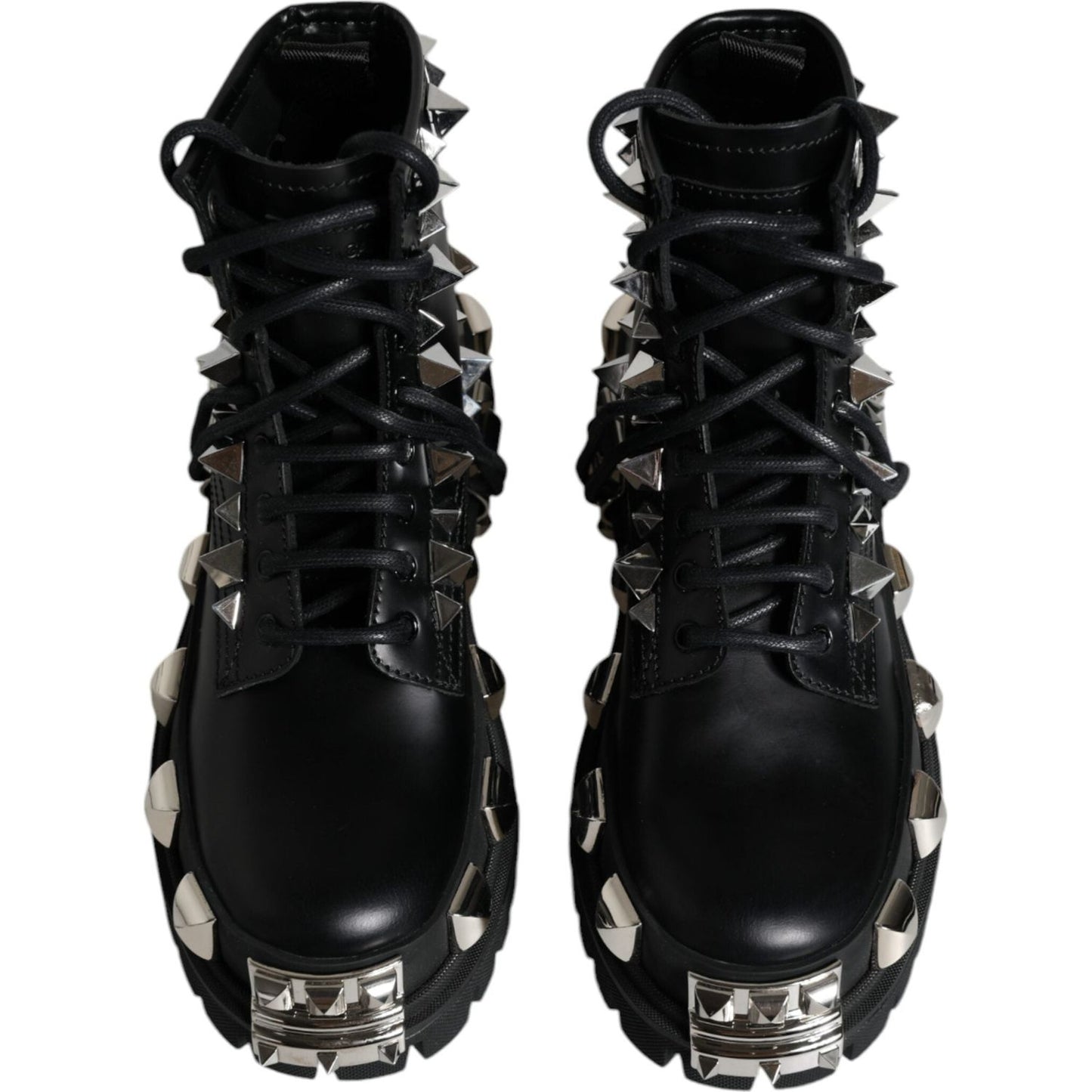 Dolce & Gabbana Black Leather Studded Trekking Boots Shoes Dolce & Gabbana