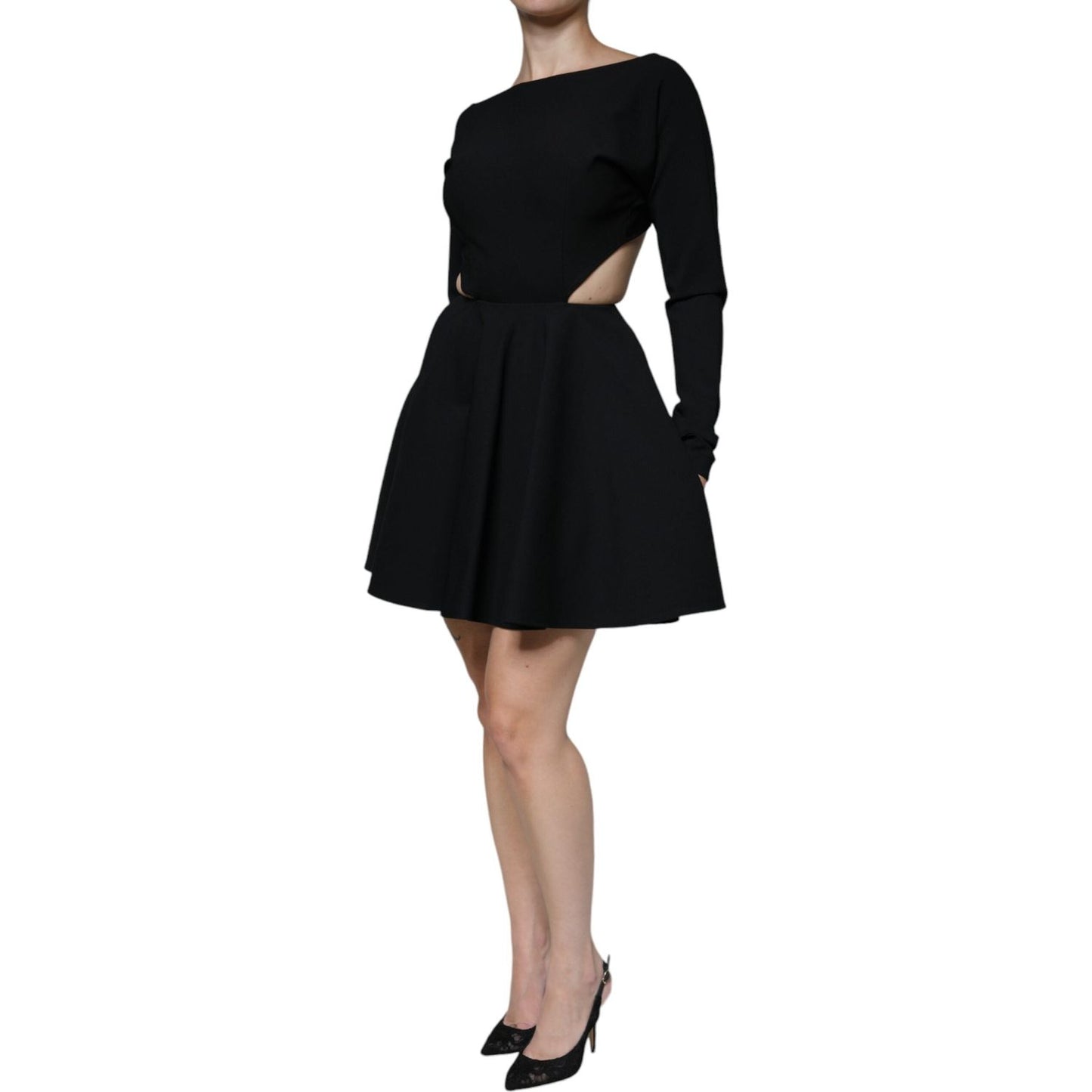 Dolce & Gabbana Black Viscose Cut Out A-line Long Sleeves Mini Dress Dolce & Gabbana