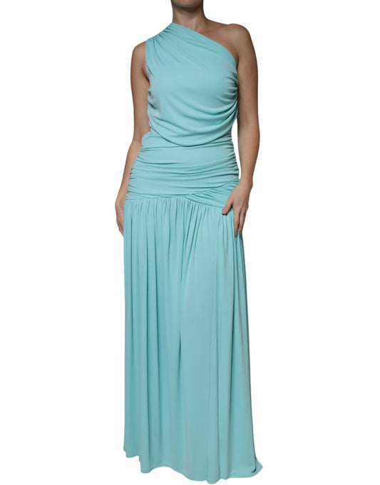 Christian Pellizzari Light Blue Jersey Long Drape One Shoulder Dress Christian Pellizzari