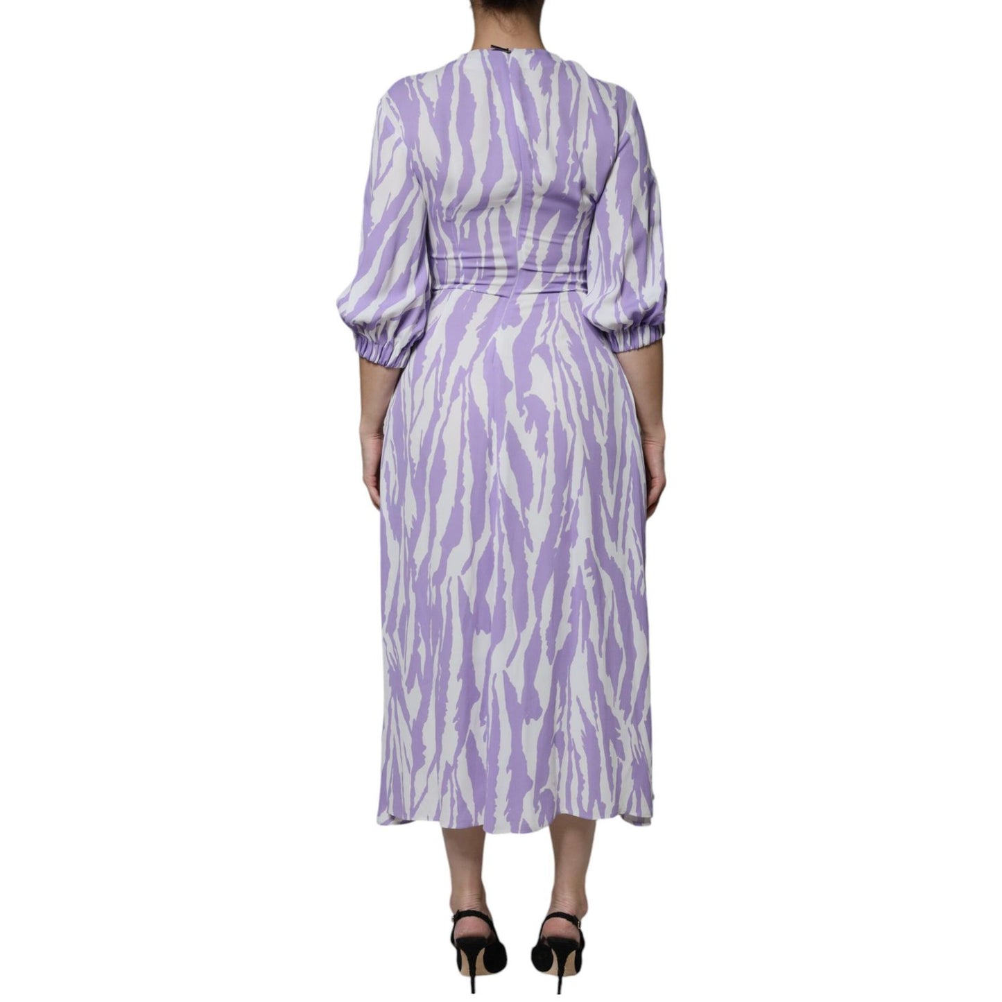 MSGM White Purple Patterned Viscose Short Sleeves Maxi Dress MSGM