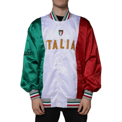 Dolce & Gabbana Multicolor Italia Button Down Bomber Jacket 1728,67345645728,Bombers - Jackets & Coats - Clothing,Clothing,Dolce & Gabbana,IT50 | L,IT52 | XL,Jackets & Coats - Clothing,Jackets - Men - Clothing,Material: 100% Polyester,Men,Men - Clothing,M