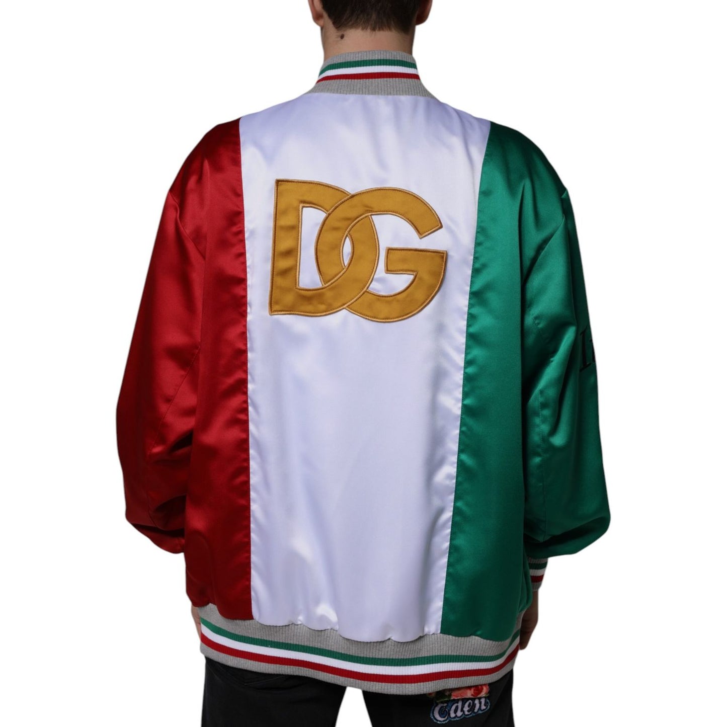 Dolce & Gabbana Multicolor Italia Button Down Bomber Jacket 1728,67345645728,Bombers - Jackets & Coats - Clothing,Clothing,Dolce & Gabbana,IT50 | L,IT52 | XL,Jackets & Coats - Clothing,Jackets - Men - Clothing,Material: 100% Polyester,Men,Men - Clothing,M