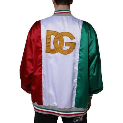 Dolce & Gabbana Multicolor Italia Button Down Bomber Jacket 1728,67345645728,Bombers - Jackets & Coats - Clothing,Clothing,Dolce & Gabbana,IT50 | L,IT52 | XL,Jackets & Coats - Clothing,Jackets - Men - Clothing,Material: 100% Polyester,Men,Men - Clothing,M