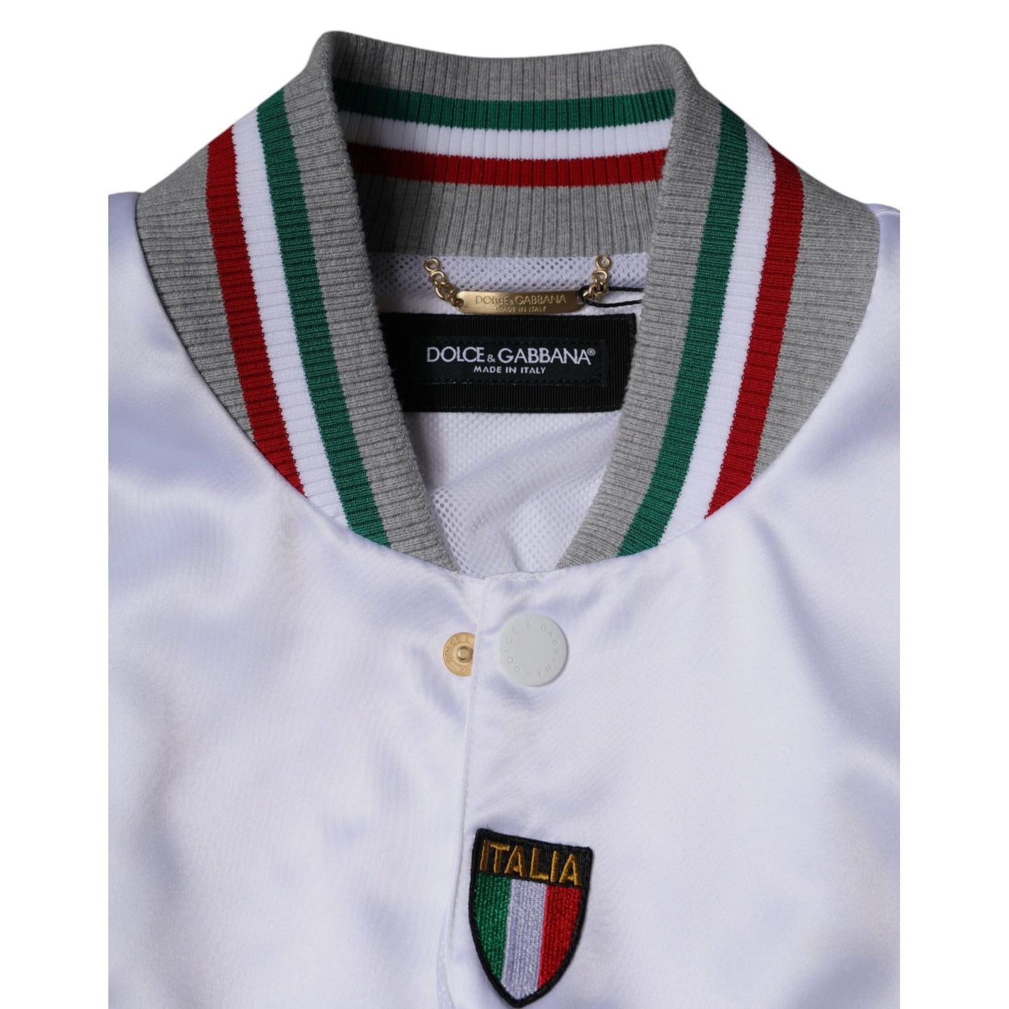 Dolce & Gabbana Multicolor Italia Button Down Bomber Jacket 1728,67345645728,Bombers - Jackets & Coats - Clothing,Clothing,Dolce & Gabbana,IT50 | L,IT52 | XL,Jackets & Coats - Clothing,Jackets - Men - Clothing,Material: 100% Polyester,Men,Men - Clothing,M
