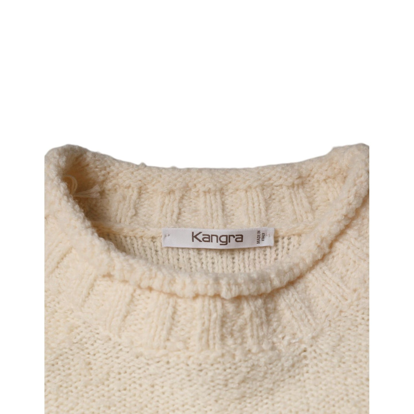 KANGRA Beige Wool Knit Long Sleeve Round Neck Pullover Sweater KANGRA