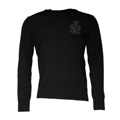 Dolce & Gabbana Black Crown Heart Crew Neck Pullover Sweater