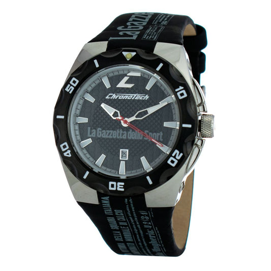 Chronotech Black Leather Sport Watch Chronotech
