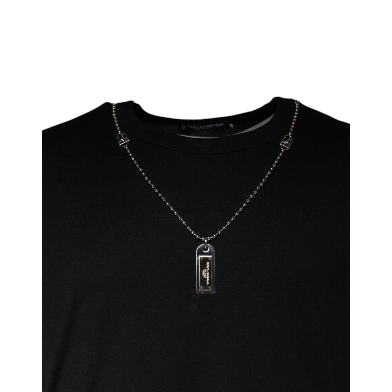 Dolce & Gabbana Black Cotton Necklace Embellished T-shirt