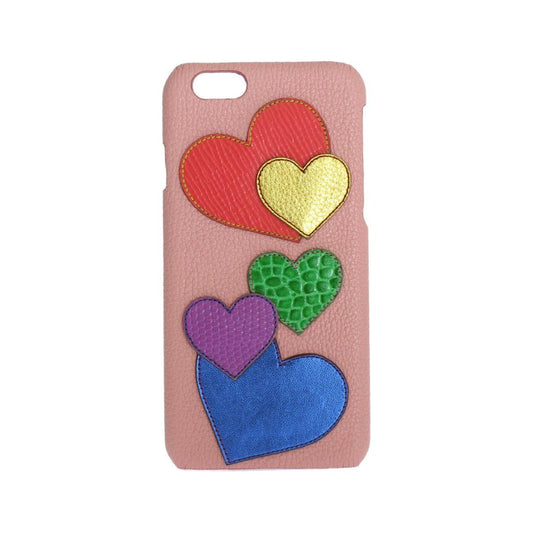 Dolce & Gabbana Chic Pink Leather Heart-Embellished Phone Cover Dolce & Gabbana