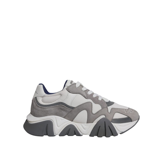 Versace Grey Leather Neoprene Chunky Low Top Squalo Sneakers Shoes Versace