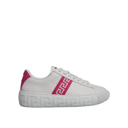 Versace White Pink Greca Print Platform Low Top Sneakers Shoes Versace