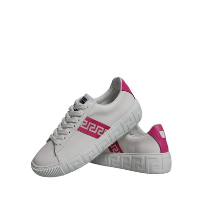 Versace White Pink Greca Print Platform Low Top Sneakers Shoes Versace