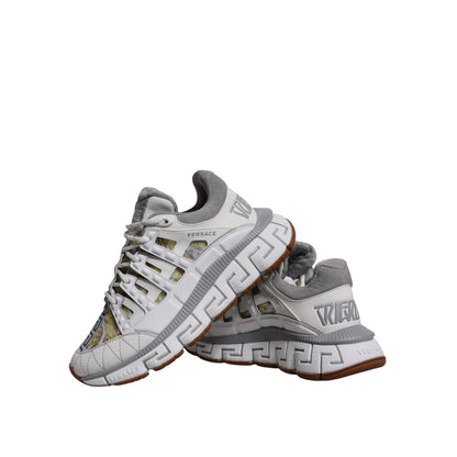 Versace White Trigreca Barocco Print Low Top Sneakers Shoes