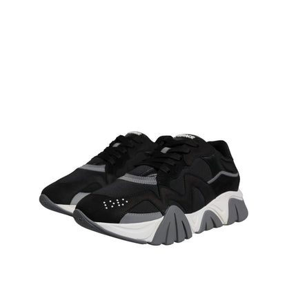 Versace Black Leather Neoprene Chunky Low Top Sneakers Squalo Shoes Versace