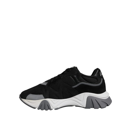 Versace Black Leather Neoprene Chunky Low Top Sneakers Squalo Shoes Versace
