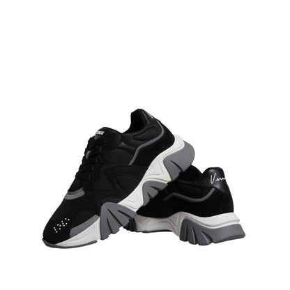 Versace Black Leather Neoprene Chunky Low Top Sneakers Squalo Shoes Versace