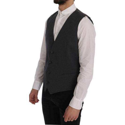 Dolce & Gabbana Elegant Gray Striped Waistcoat Vest Dolce & Gabbana