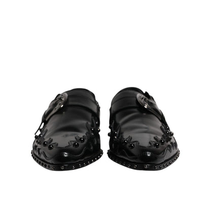 Dolce & Gabbana Black Embellished Derby Monk Strap Shoes