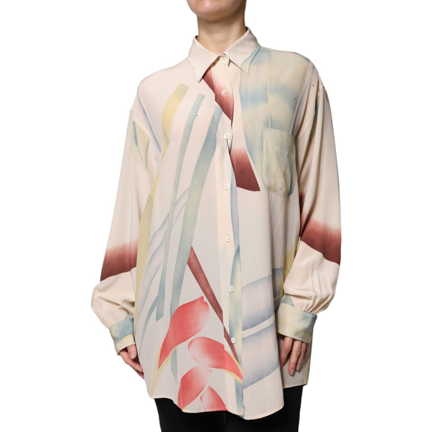 Etro Beige Printed Collared Buttoned Long Sleeves Blouse Top Etro