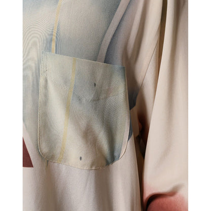 Etro Beige Printed Collared Buttoned Long Sleeves Blouse Top Etro