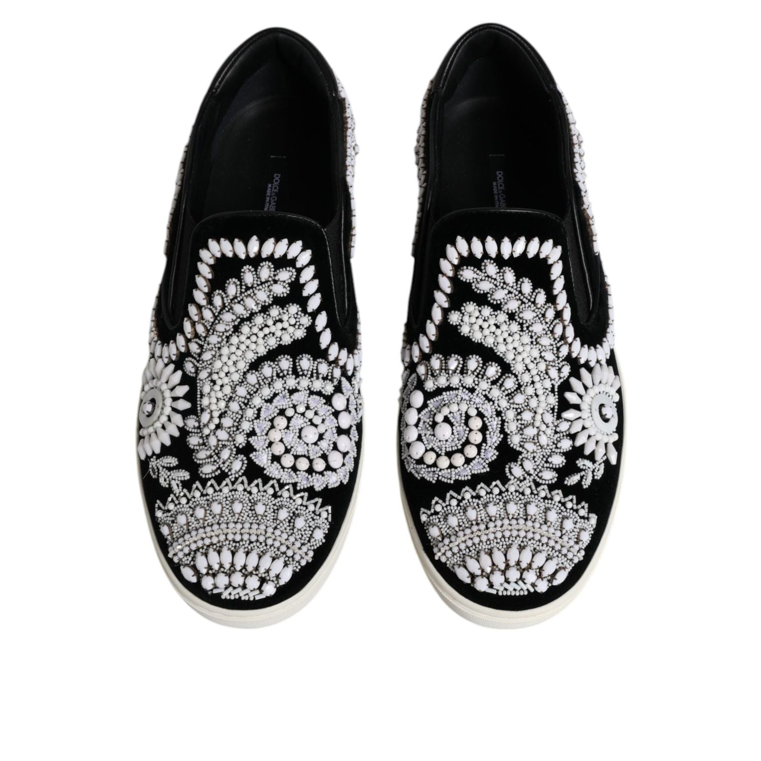 Dolce & Gabbana Black Embellished London Men Slip On Shoes