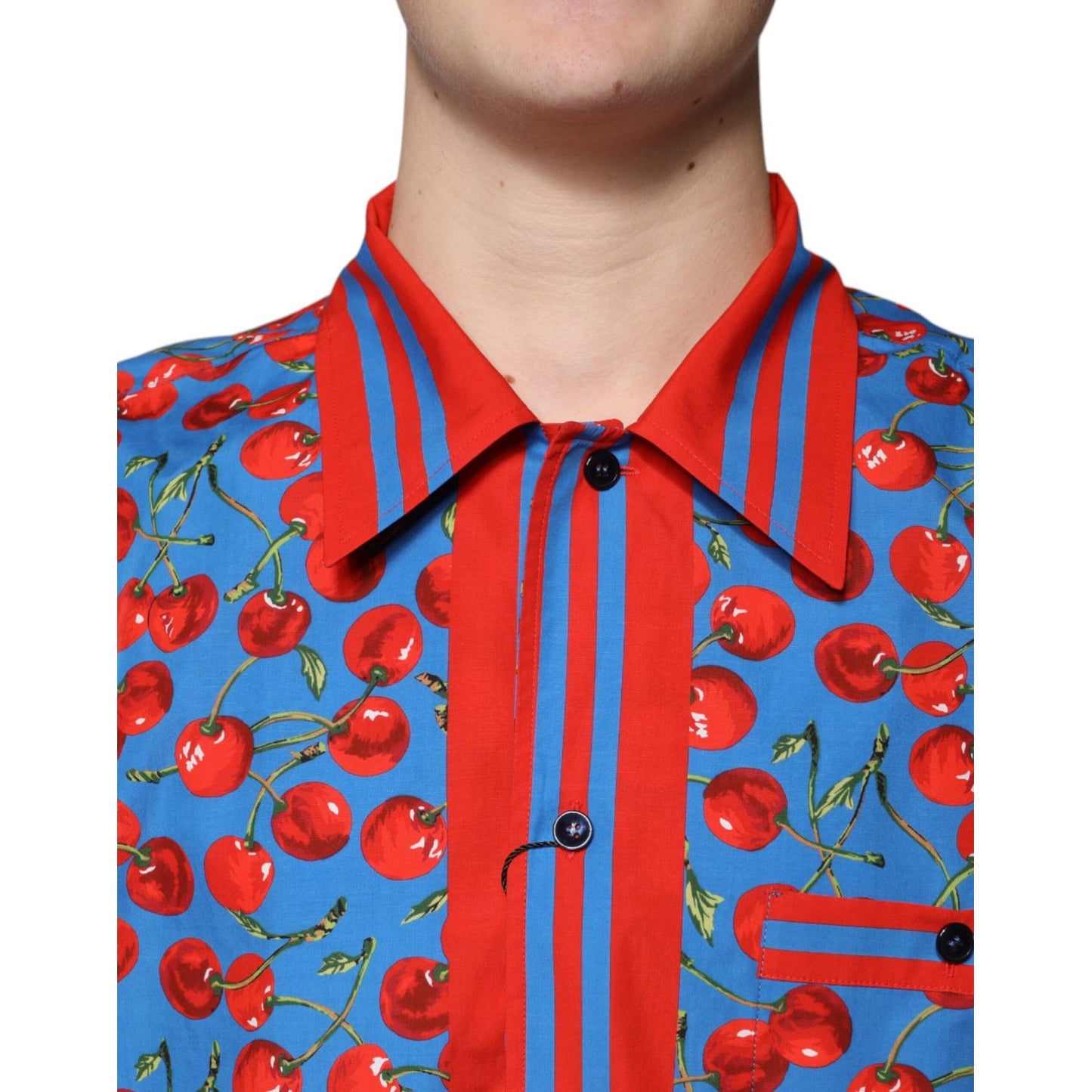 Dolce & Gabbana Blue Cherry Cotton Button Down Casual Shirt